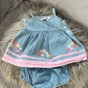 Floral Denim Baby Dress with Bloomers